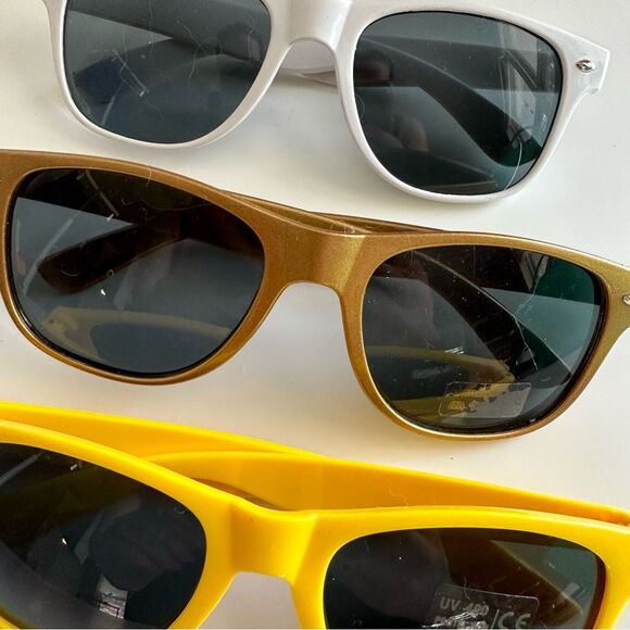 Set of 3 aviator fun colored sunglasses yellow, white, and gold pairs Sunglasses - Picture 5 of 8